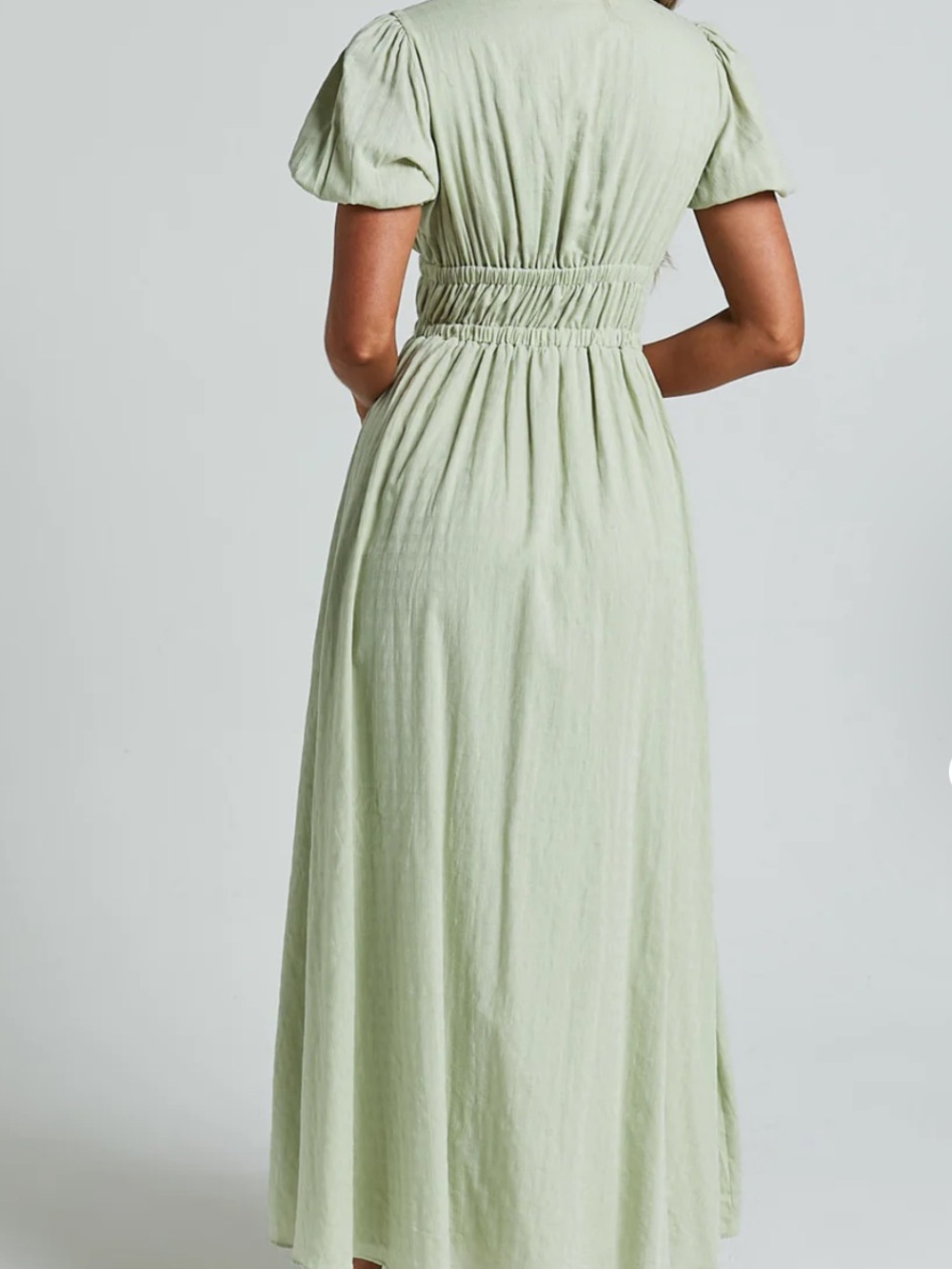 Showpo Sage Green Deep V Maxi Dress with Drawstring Waist - Picture 2 of 4